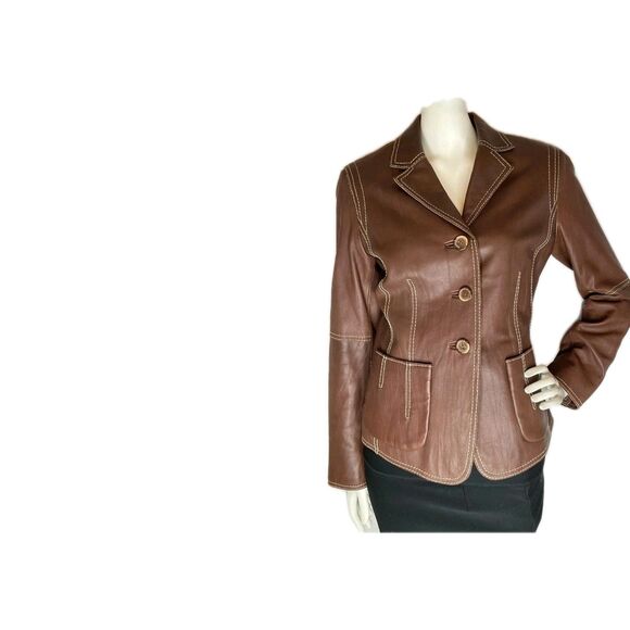 Cabi Brown Soft Leather Jacket With Contrast Stitches Size Medium - Picture 1 of 8